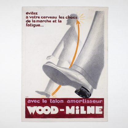 Deux grands dessins publicitaires Art déco d'André Pigoury dit VIC pour les talons Wood-Milne