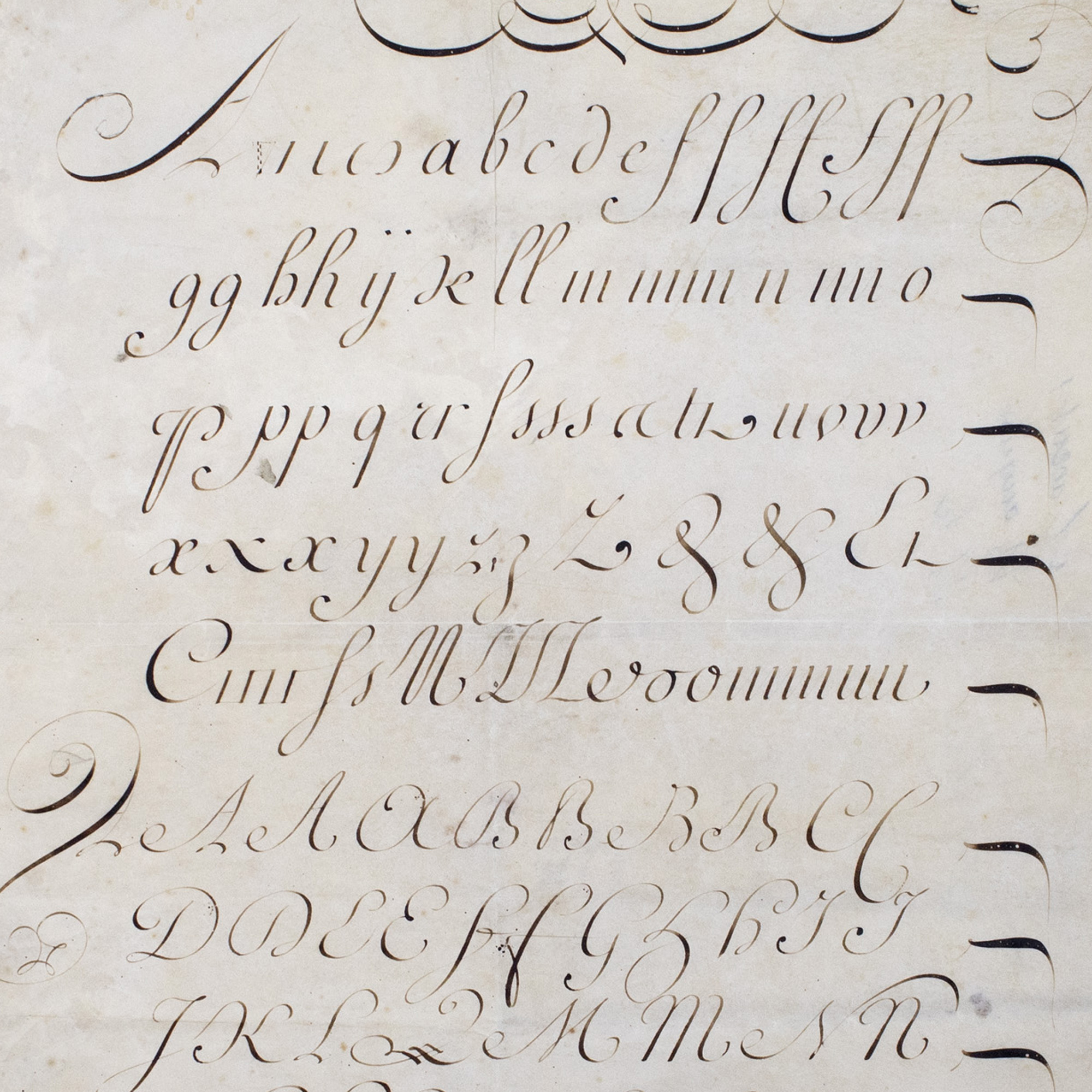Modèle d'écriture calligraphié sur peau de vélin signée Dessalle.
