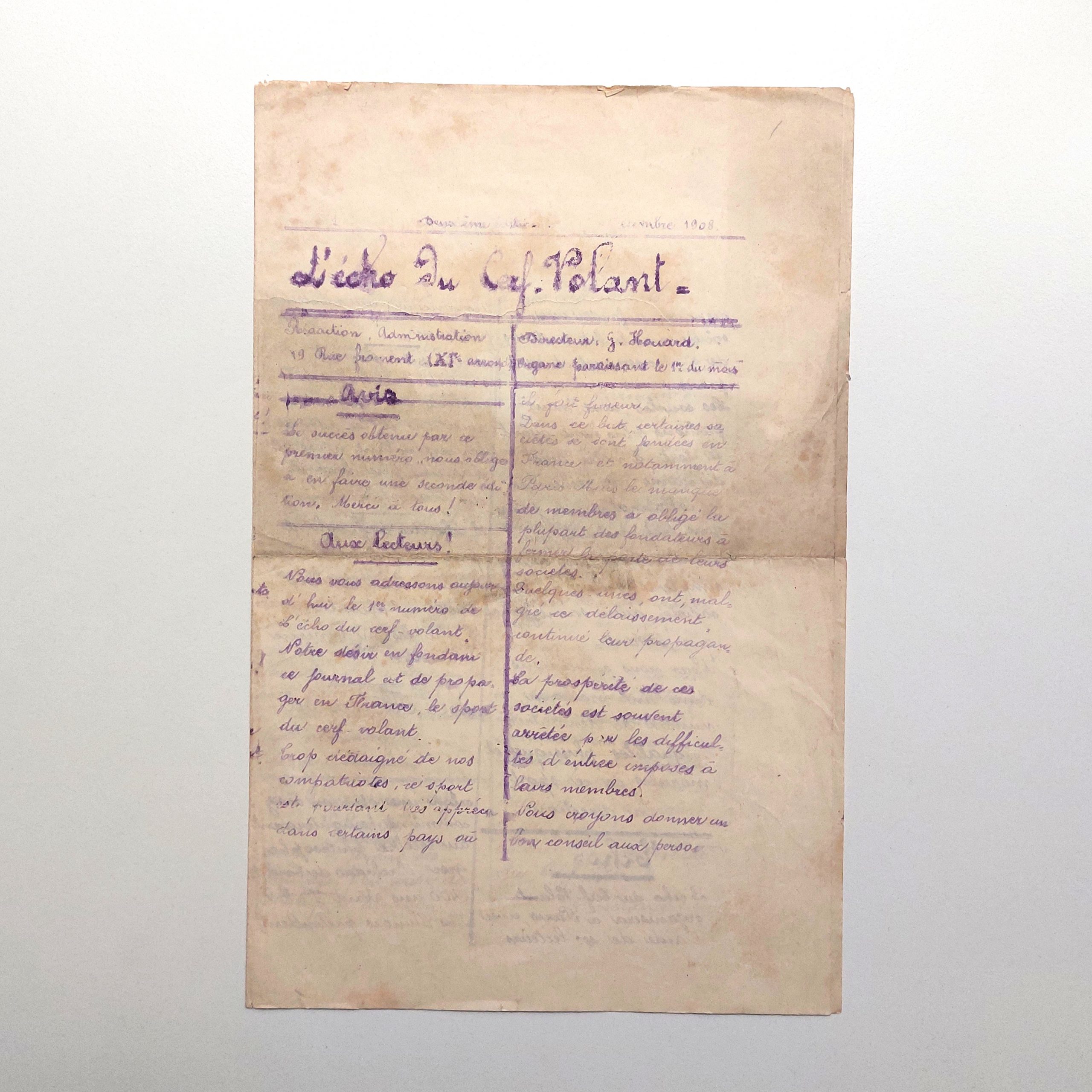 Le premier numéro de L’Écho du Cerf-Volant.