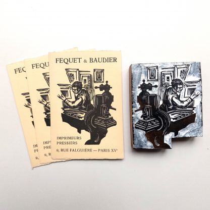 Matrice pour l’illustration d’une carte de visite de Fequet & Baudier, imprimeurs pressiers 9, rue Falguière - Paris XVe