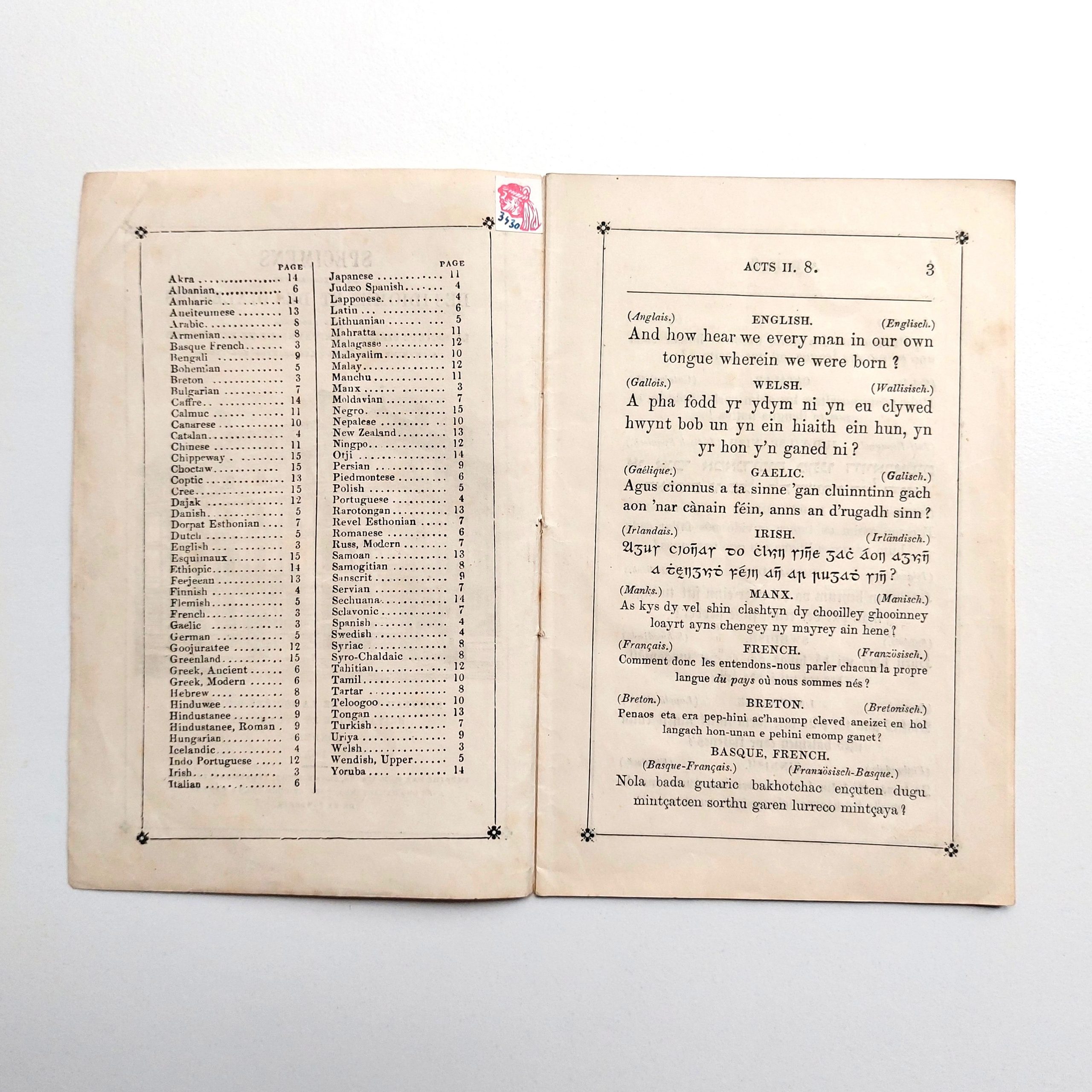 Spécimens de quelques-uns des idiomes et des dialectes dans lesquels la société biblique britannique et étrangère a imprimé et répandu les Saintes écritures. – Image 2