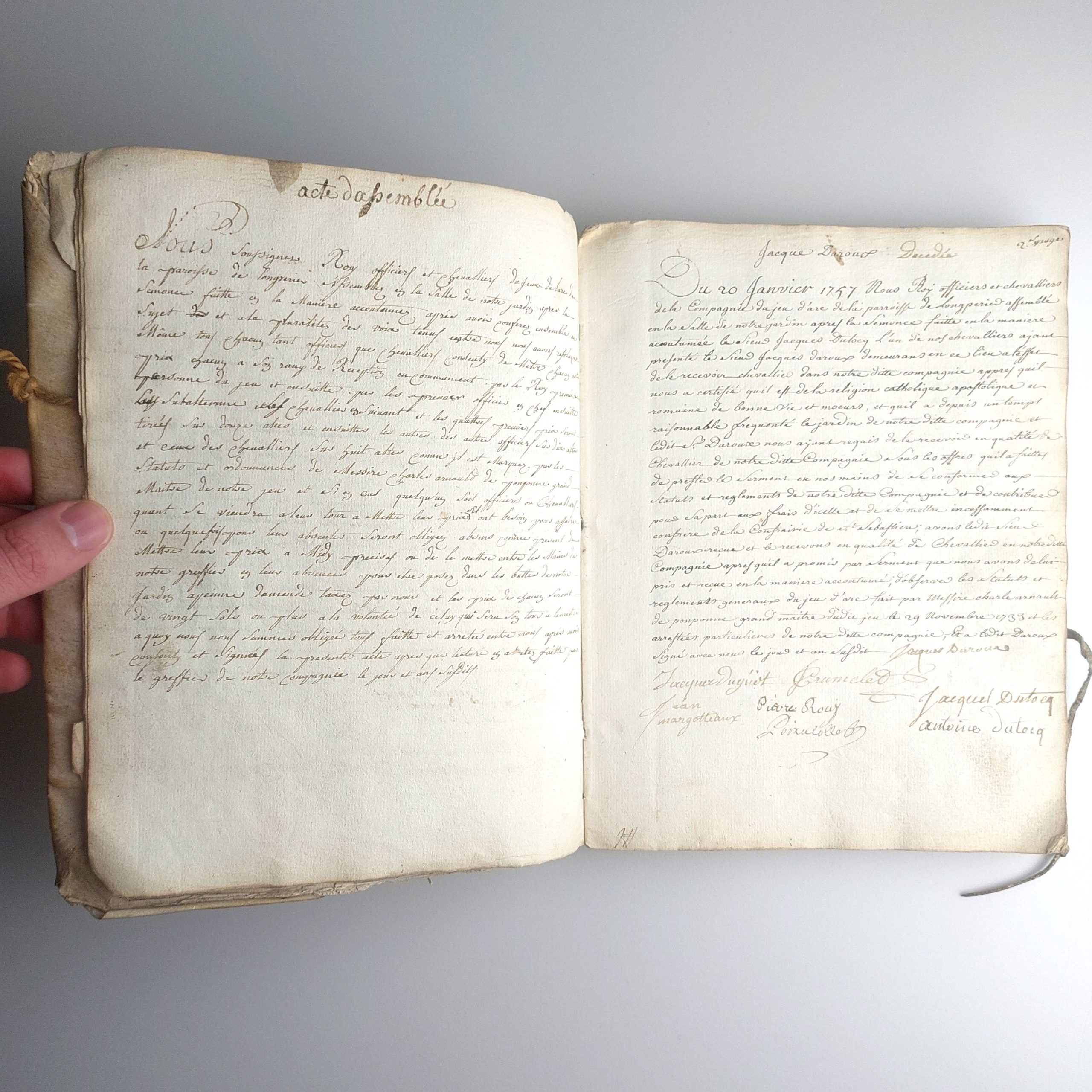 Registre de la Compagnie des chevaliers de l'arc. Paroisse de Longperier, pour les réceptions. – Image 5