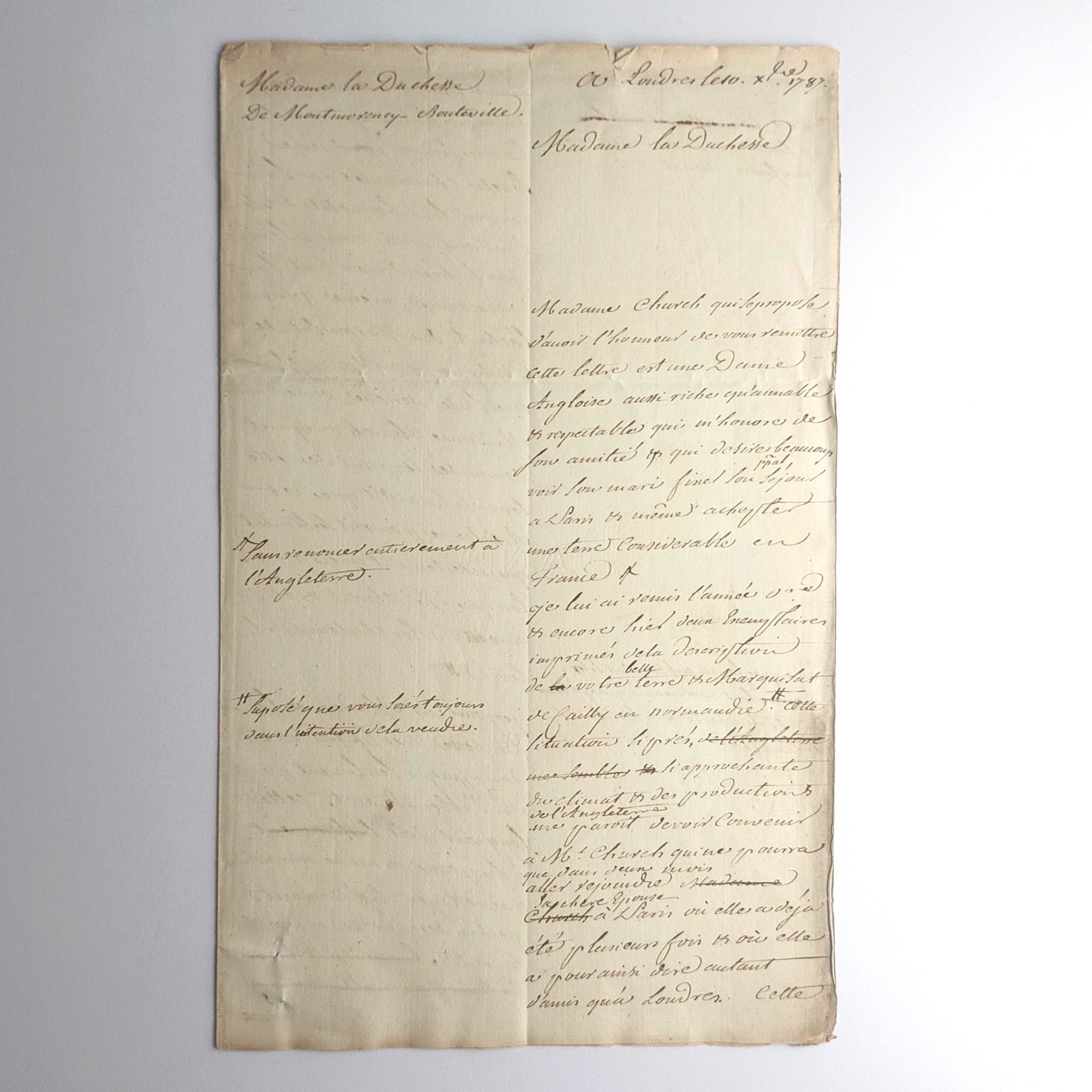 Minute autographe à la duchesse de Montmorency-Bouteville. – Image 2