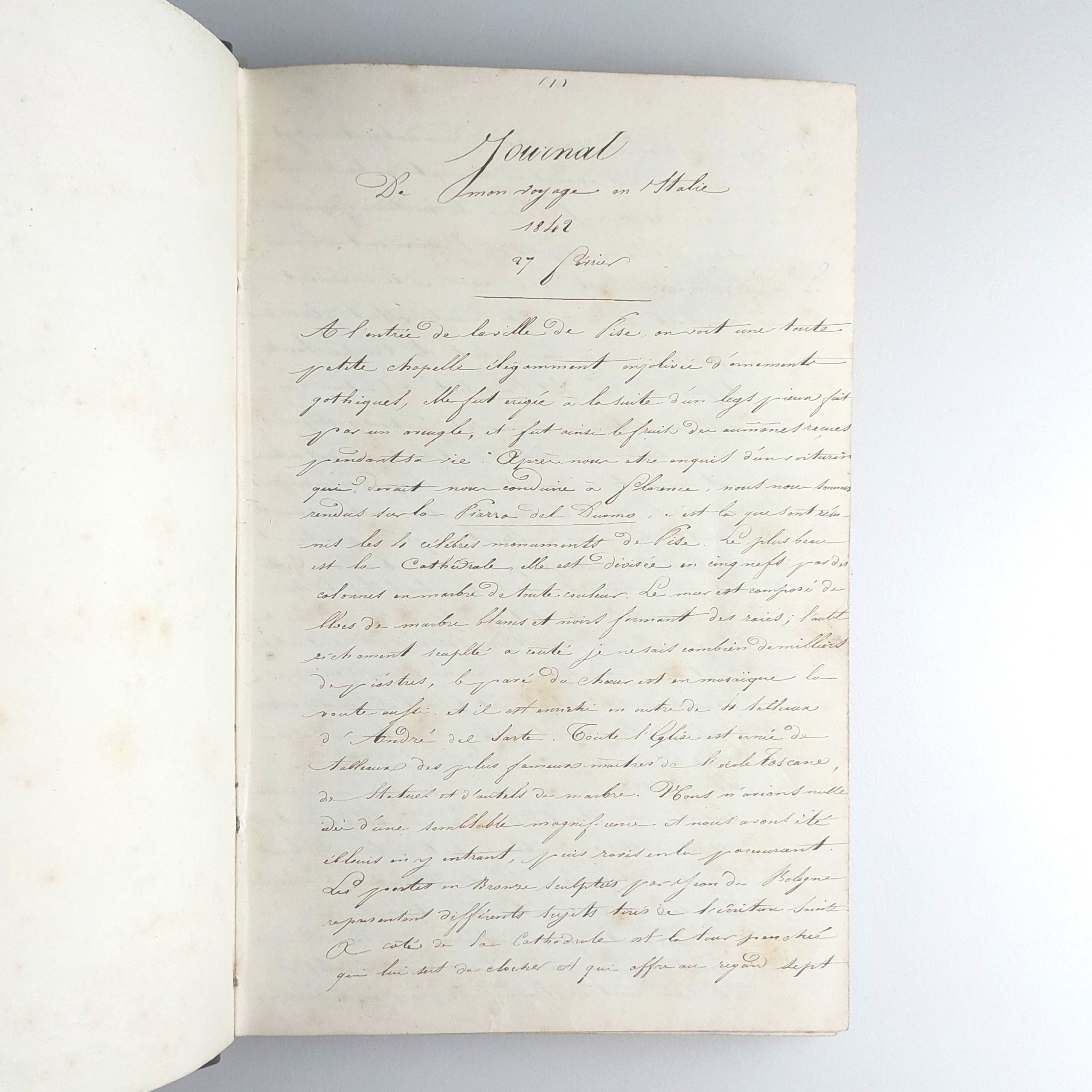 Journal manuscrit du voyage d’une jeune fille de bonne société en Italie.