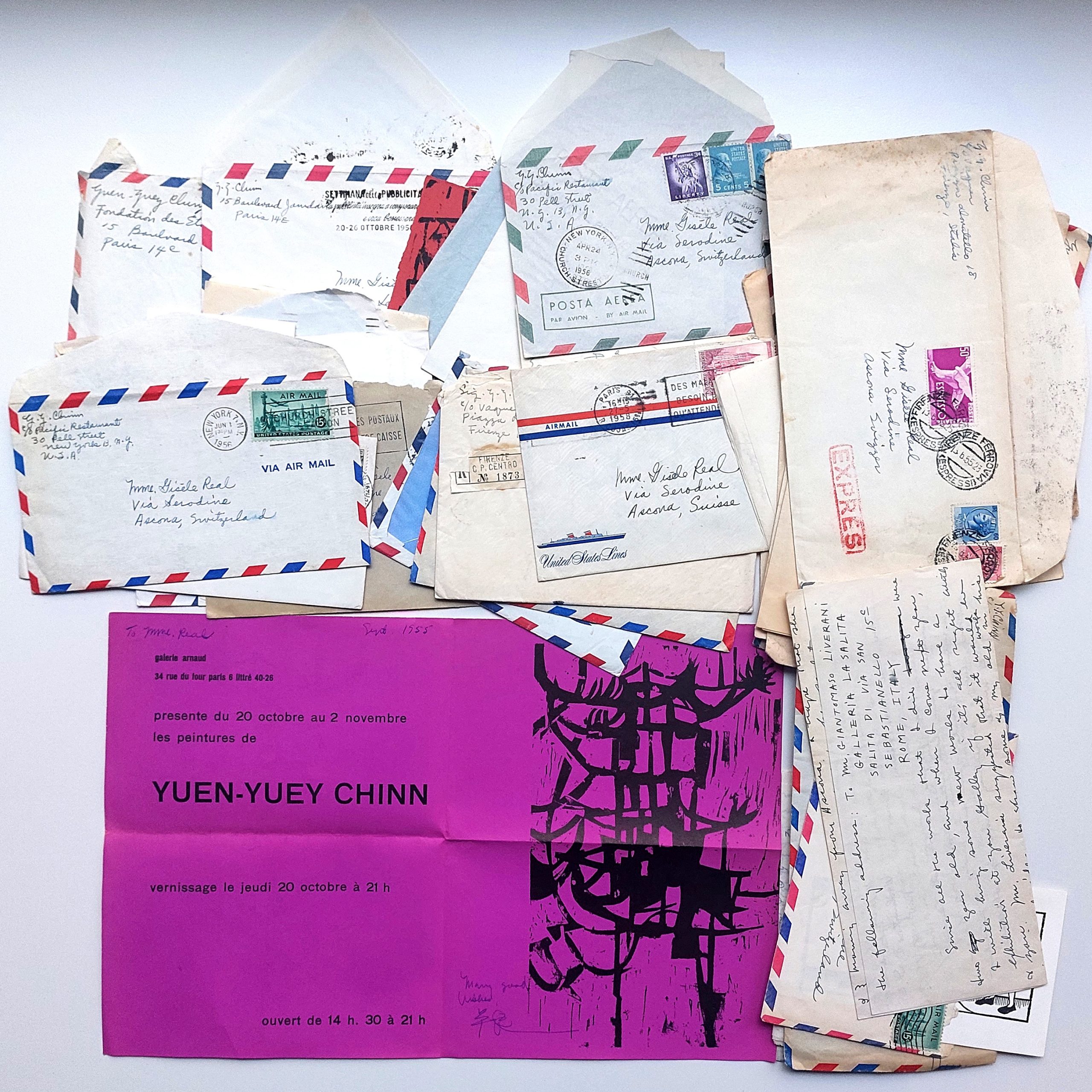 Correspondance du peintre Yuen Yuey Chinn avec sa galeriste suisse Gisèle Réal, pour se faire connaitre en Europe.