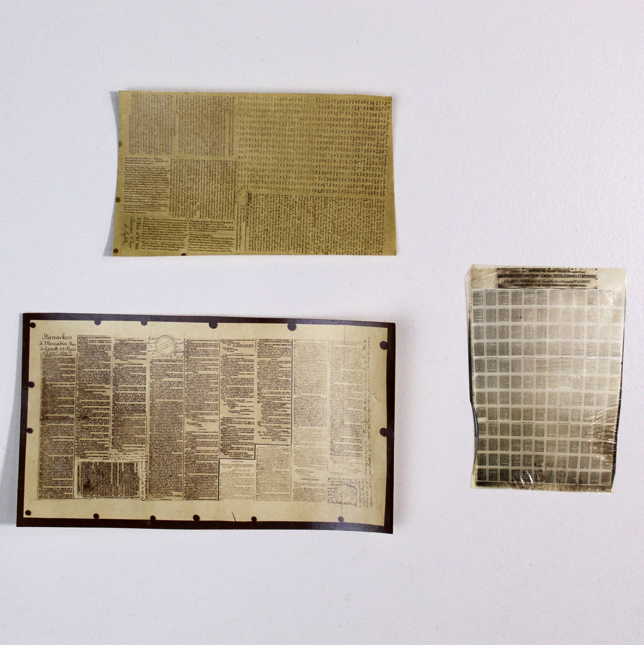 Collection de trois pigeongrammes offrant chacun un spécimen des différentes techniques photographiques utilisées. – Image 2