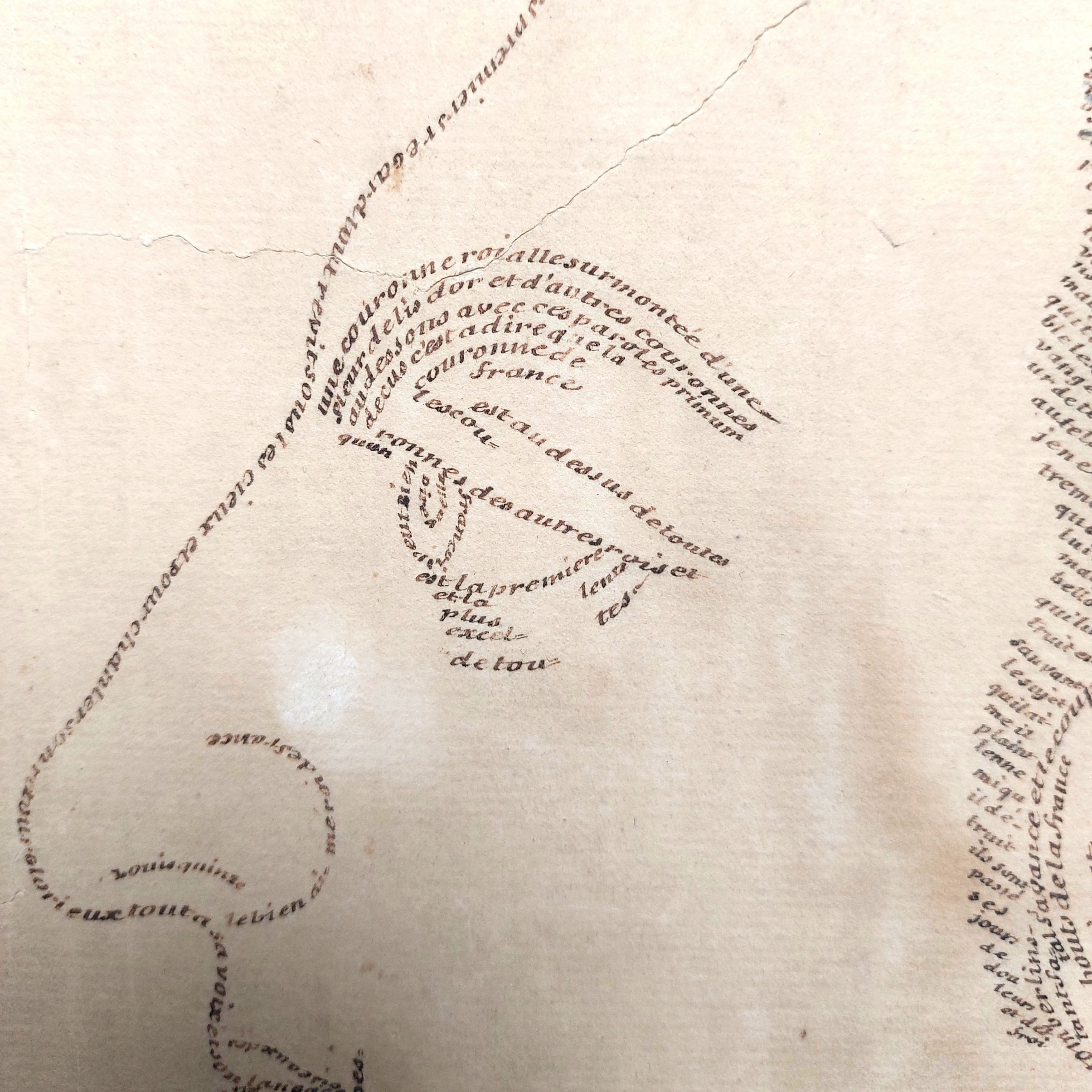 Portrait calligraphique de Louis XV réalisé à partir d'un poème du père Paul Renault à la gloire du roi. – Image 2