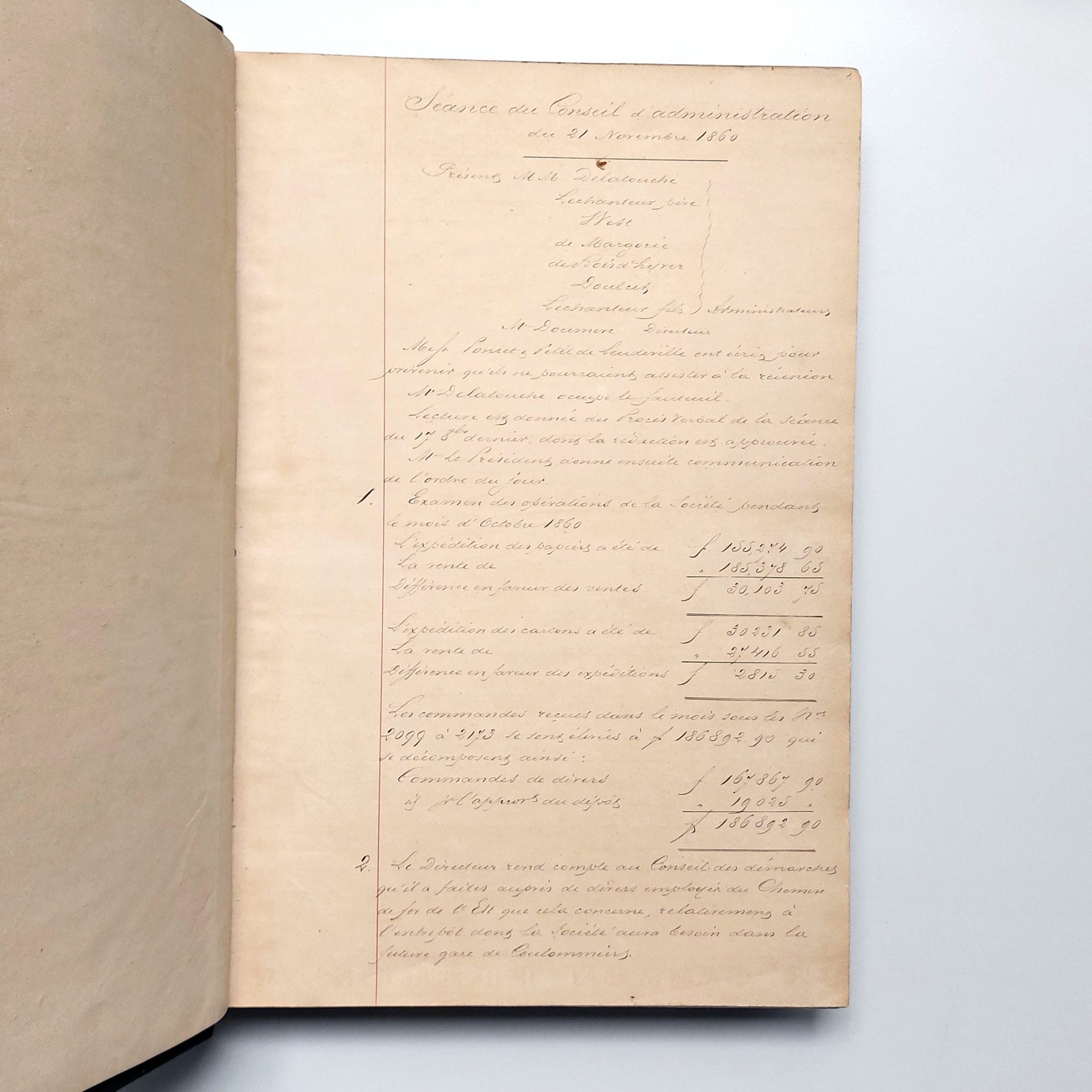 Procès-verbaux manuscrits des conseils d’administration de la Société Anonyme des papeteries du Marais et de Sainte-Marie du 21 novembre 1860 au 21 octobre 1868. – Image 3