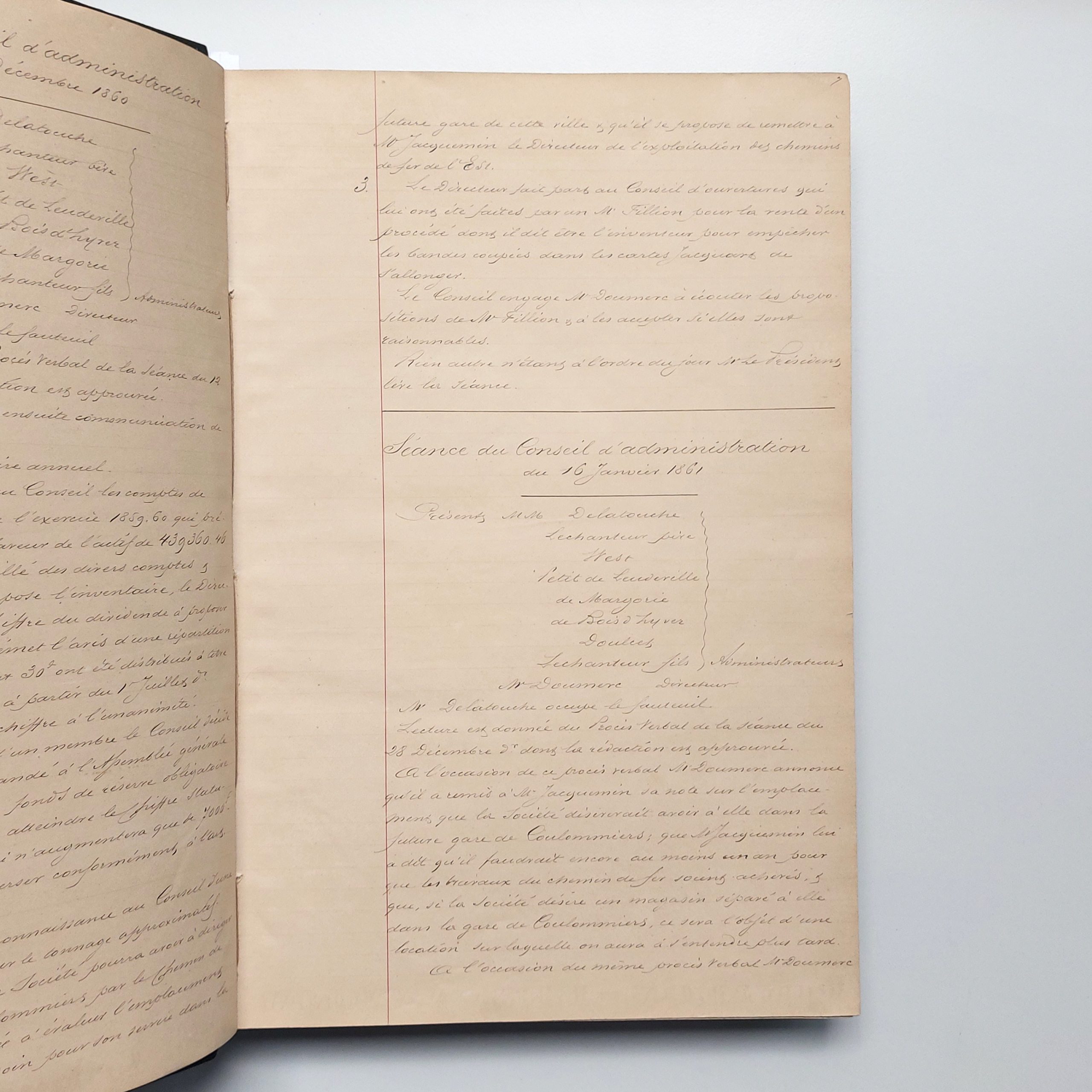 Procès-verbaux manuscrits des conseils d’administration de la Société Anonyme des papeteries du Marais et de Sainte-Marie du 21 novembre 1860 au 21 octobre 1868. – Image 4