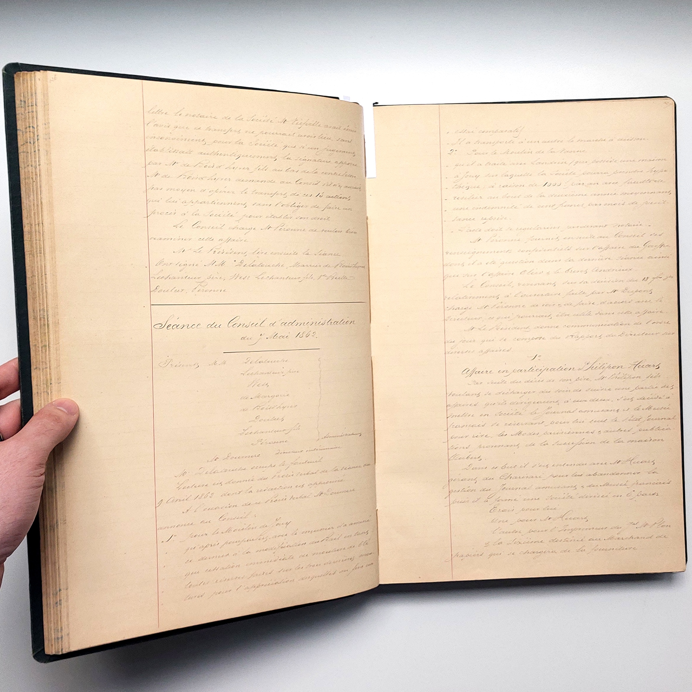Procès-verbaux manuscrits des conseils d’administration de la Société Anonyme des papeteries du Marais et de Sainte-Marie du 21 novembre 1860 au 21 octobre 1868. – Image 7