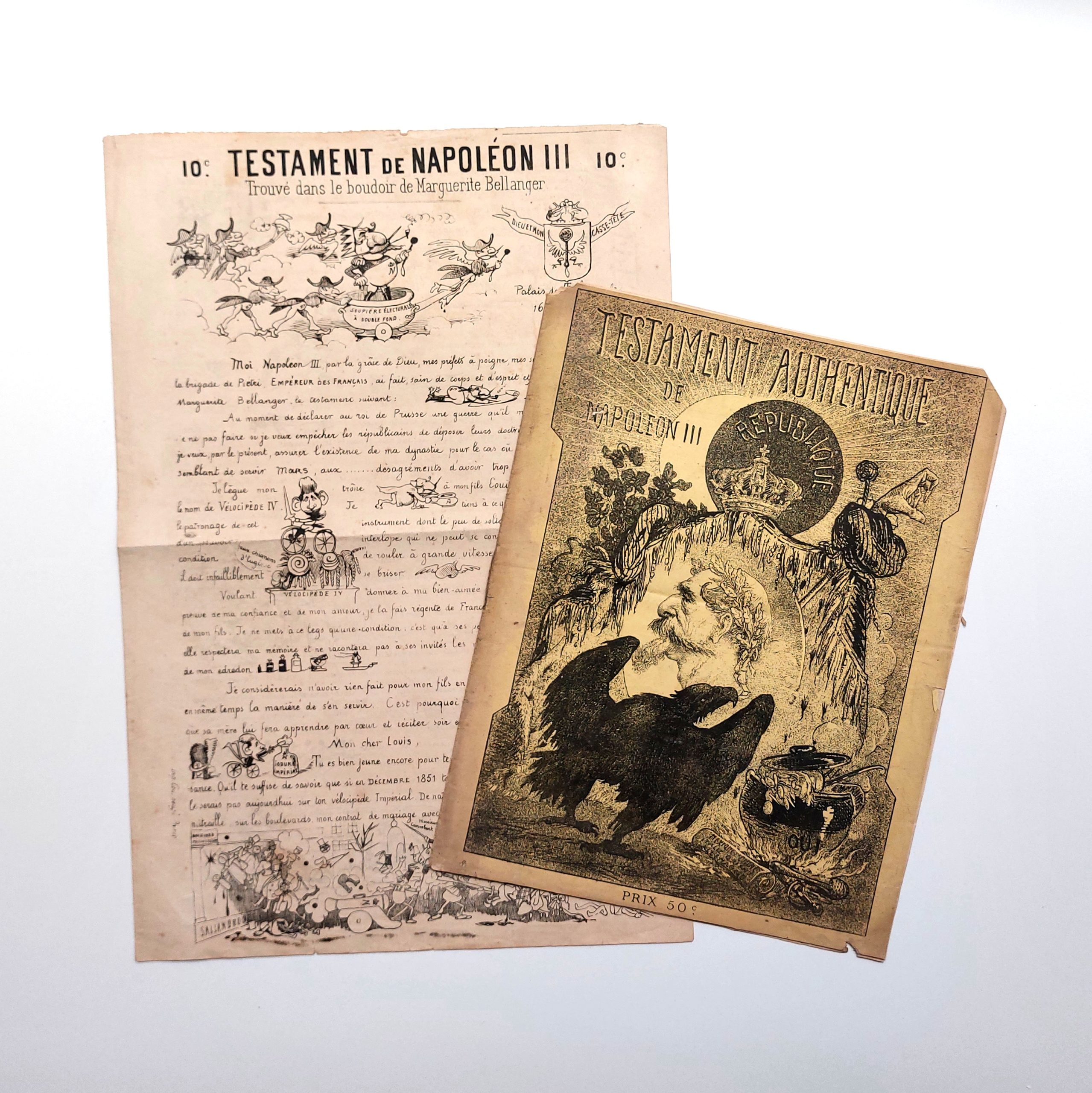 Collection de deux testaments satiriques de Napoléon III illustrés.