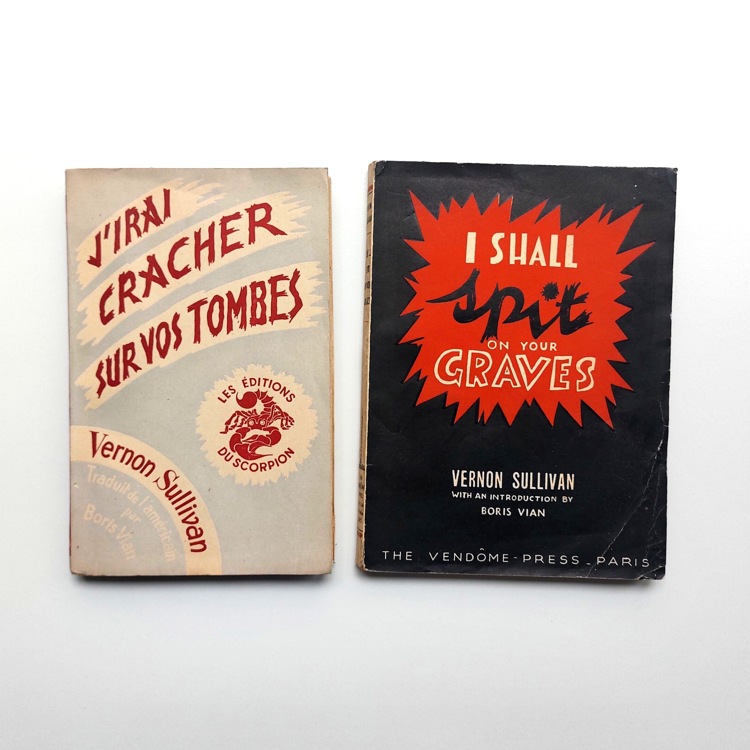 Collection de l'édition originale de J'irai cracher sur vos tombes et de sa version fictive anglaise.
